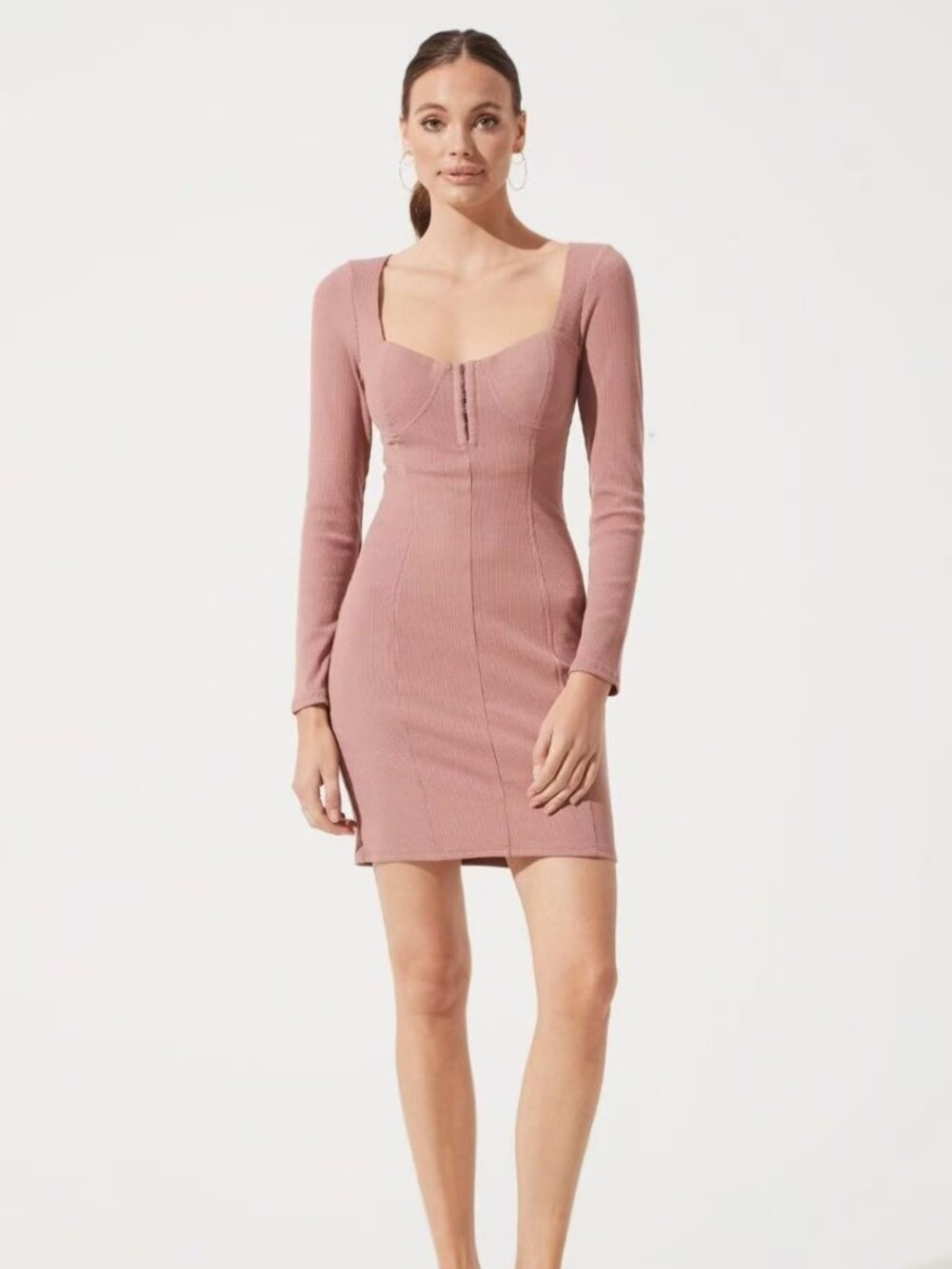 ASTR The Label Long Sleeve Hook & Eye Front Bodycon Dress